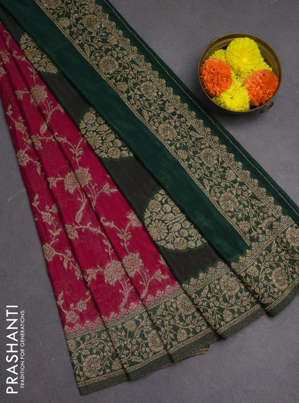 Banarasi semi crepe saree pink and green with woven buttas and woven border