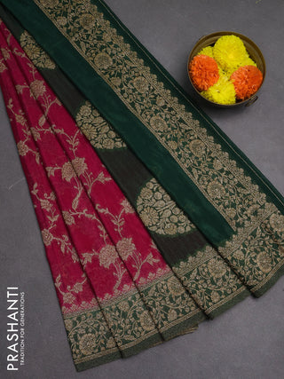 Banarasi semi crepe saree pink and green with woven buttas and woven border