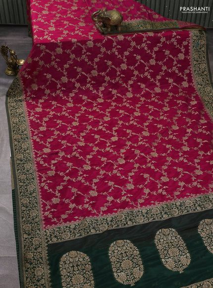 Banarasi semi crepe saree pink and green with woven buttas and woven border