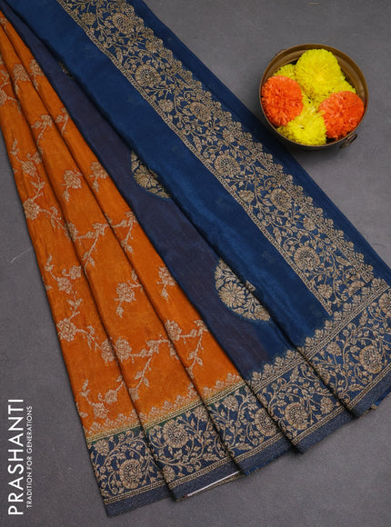 Banarasi semi crepe saree mustard yellow and peacock blue with woven buttas and woven border