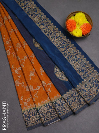 Banarasi semi crepe saree mustard yellow and peacock blue with woven buttas and woven border