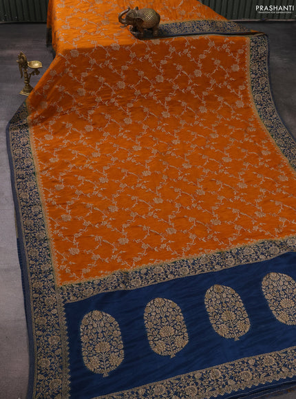 Banarasi semi crepe saree mustard yellow and peacock blue with woven buttas and woven border
