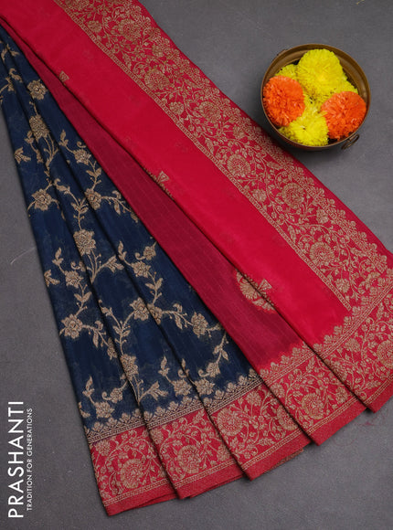 Banarasi semi crepe saree peacock blue and pink with woven buttas and woven border