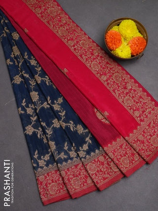 Banarasi semi crepe saree peacock blue and pink with woven buttas and woven border