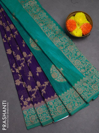 Banarasi semi crepe saree violet and teal blue with woven buttas and woven border