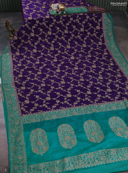 Banarasi semi crepe saree violet and teal blue with woven buttas and woven border