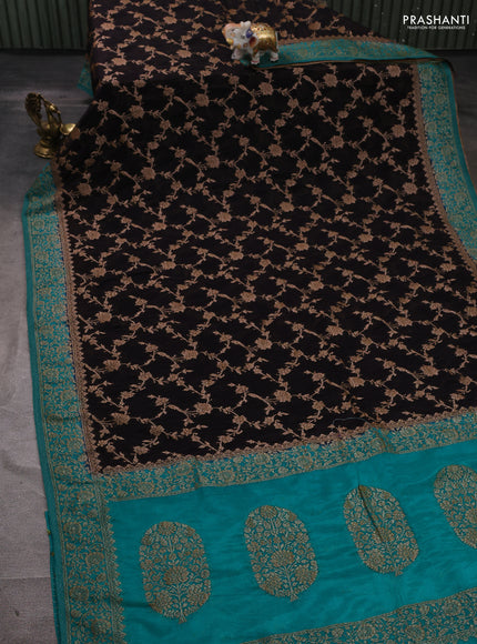 Banarasi semi crepe saree deep jamun and teal blue with woven buttas and woven border