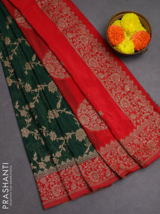 Banarasi semi crepe saree green and red with woven buttas and woven border