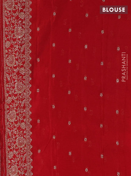 Banarasi semi crepe saree green and red with woven buttas and woven border