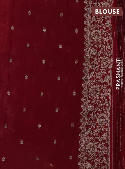 Banarasi semi crepe saree navy blue and maroon with woven buttas and woven border