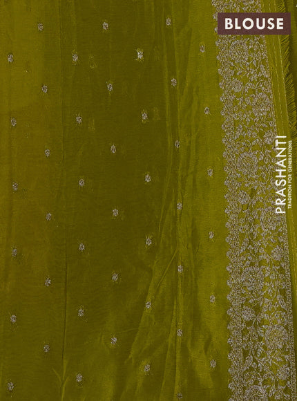Banarasi semi crepe saree maroon and lime green with woven buttas and woven border
