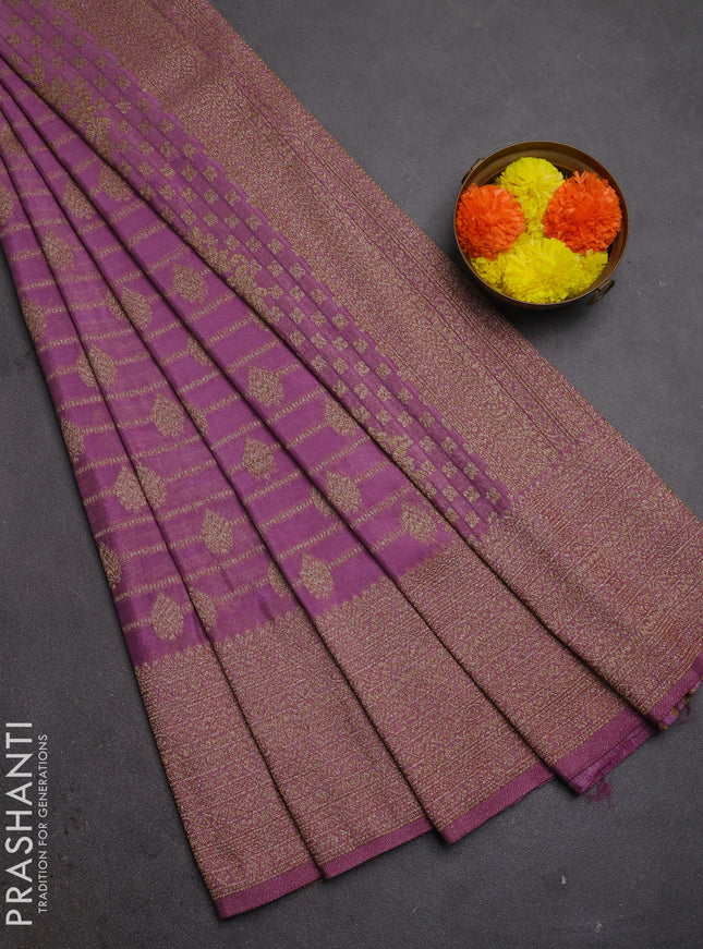 Banarasi semi crepe saree lavender with allover thread & zari weaves and woven border