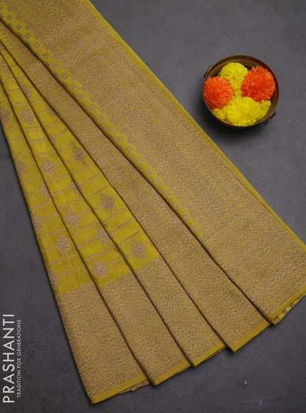 Banarasi semi crepe saree lime yellow with allover thread & zari weaves and woven border