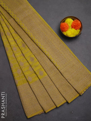 Banarasi semi crepe saree lime yellow with allover thread & zari weaves and woven border