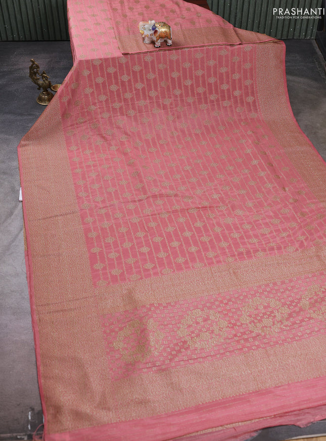 Banarasi semi crepe saree peach shade with allover thread & zari weaves and woven border