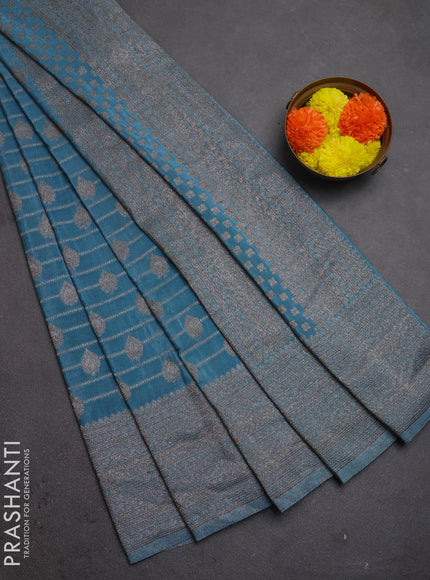Banarasi semi crepe saree pastel blue with allover thread & zari weaves and woven border