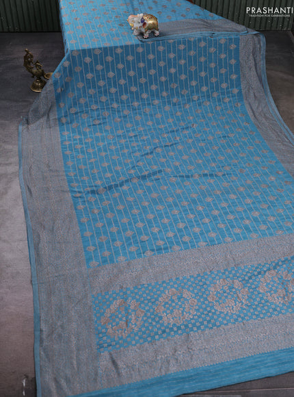 Banarasi semi crepe saree pastel blue with allover thread & zari weaves and woven border
