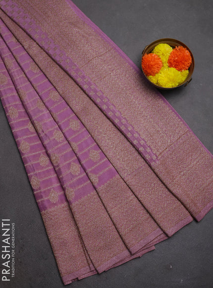 Banarasi semi crepe saree lavender with allover thread & zari weaves and woven border