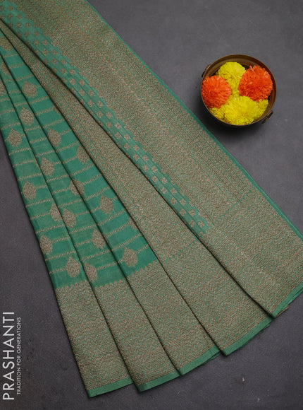 Banarasi semi crepe saree pastel green with allover thread & zari weaves and woven border