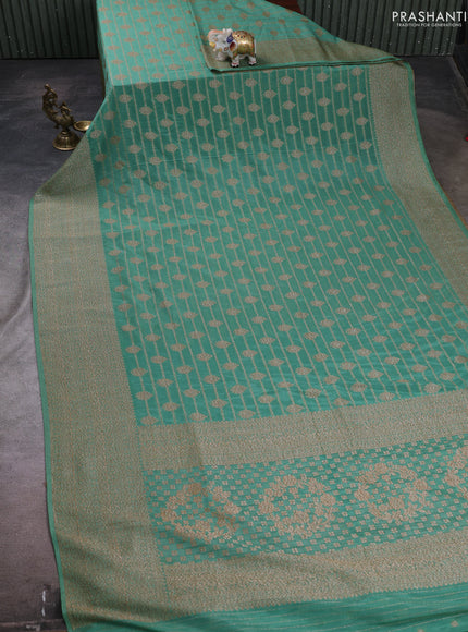 Banarasi semi crepe saree pastel green with allover thread & zari weaves and woven border