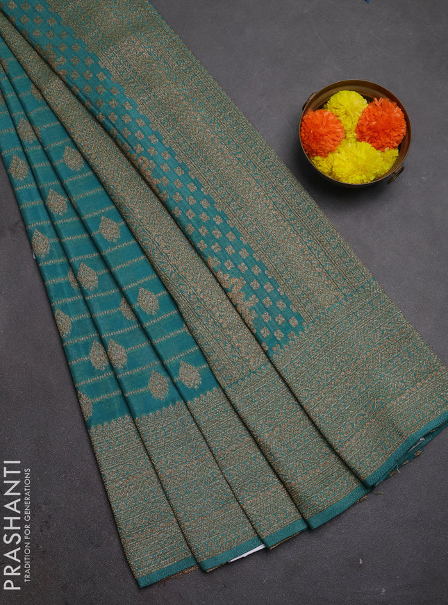 Banarasi semi crepe saree teal shade with allover thread & zari weaves and woven border