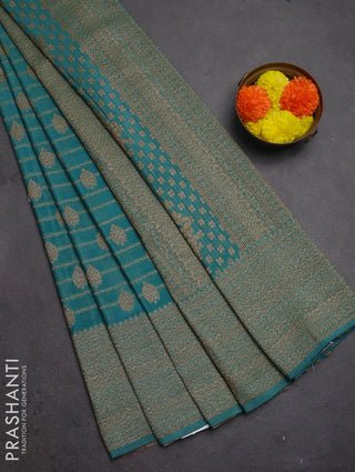 Banarasi semi crepe saree teal shade with allover thread & zari weaves and woven border