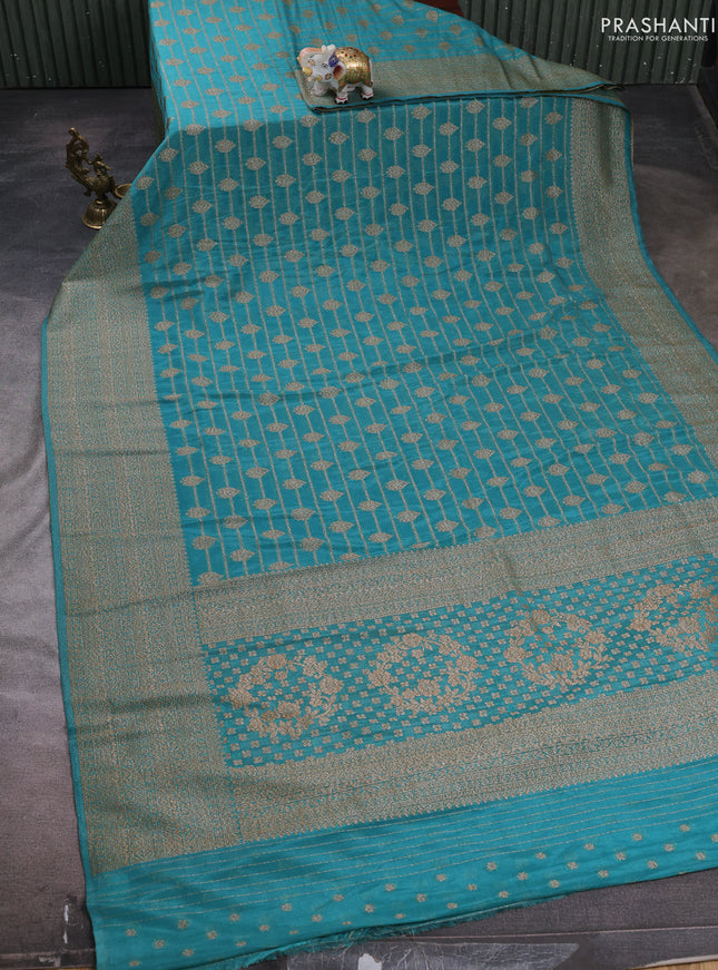 Banarasi semi crepe saree teal shade with allover thread & zari weaves and woven border