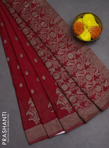 Banarasi semi crepe saree red with woven buttas and woven border
