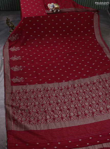 Banarasi semi crepe saree red with woven buttas and woven border