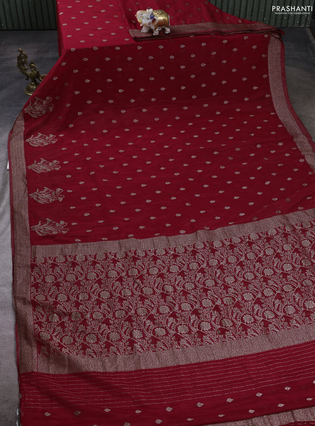 Banarasi semi crepe saree red with woven buttas and woven border