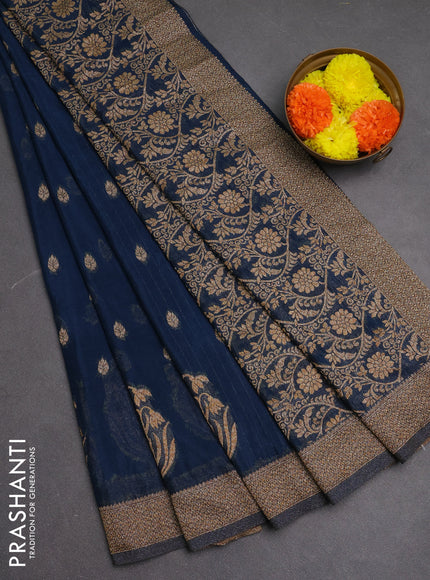 Banarasi semi crepe saree peacock blue with woven buttas and woven border