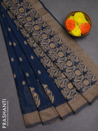 Banarasi semi crepe saree peacock blue with woven buttas and woven border
