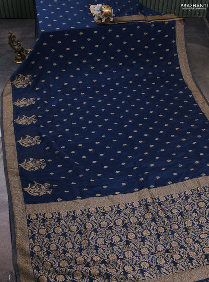 Banarasi semi crepe saree peacock blue with woven buttas and woven border