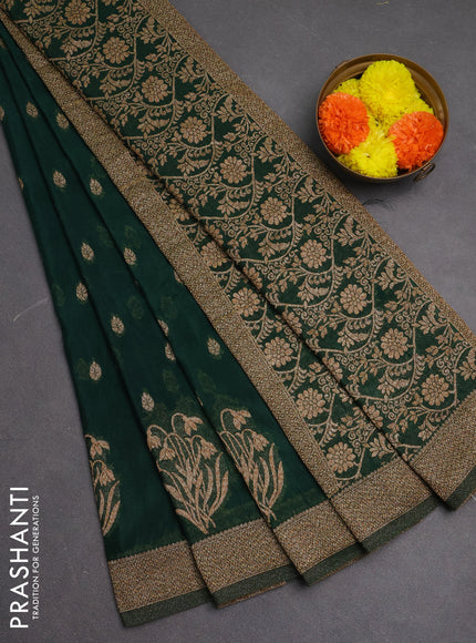 Banarasi semi crepe saree green with woven buttas and woven border