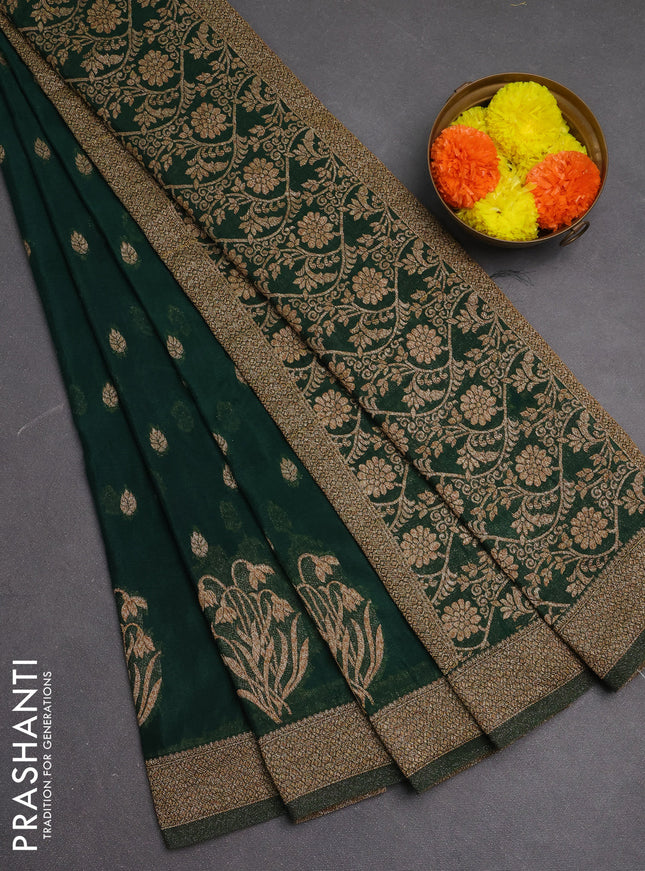 Banarasi semi crepe saree green with woven buttas and woven border
