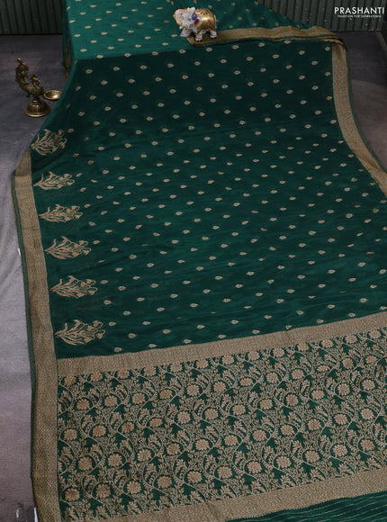 Banarasi semi crepe saree green with woven buttas and woven border