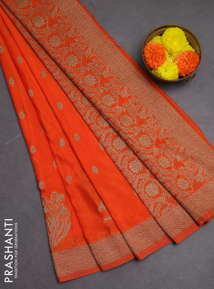 Banarasi semi crepe saree orange with woven buttas and woven border