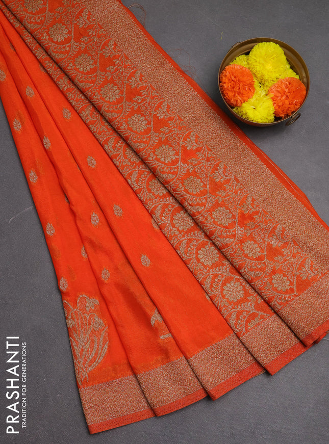 Banarasi semi crepe saree orange with woven buttas and woven border