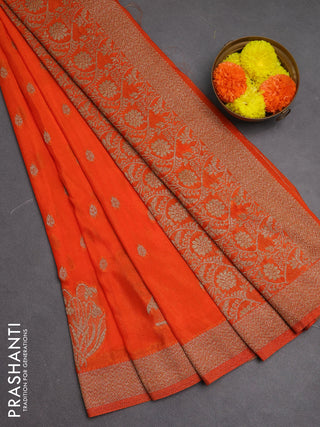 Banarasi semi crepe saree orange with woven buttas and woven border