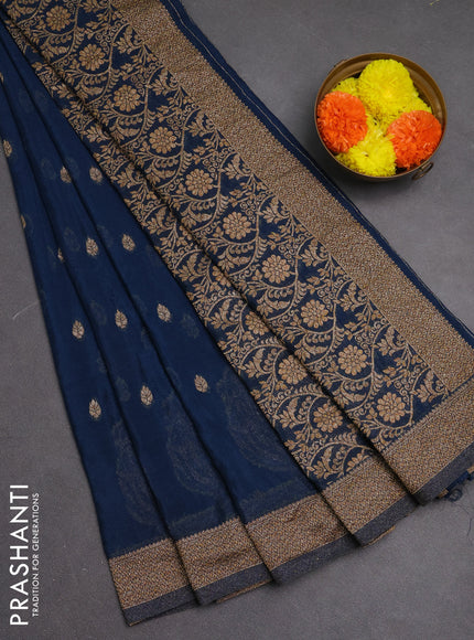 Banarasi semi crepe saree peacock blue with woven buttas and woven border
