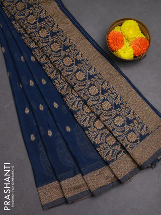 Banarasi semi crepe saree peacock blue with woven buttas and woven border