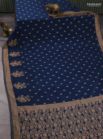 Banarasi semi crepe saree peacock blue with woven buttas and woven border