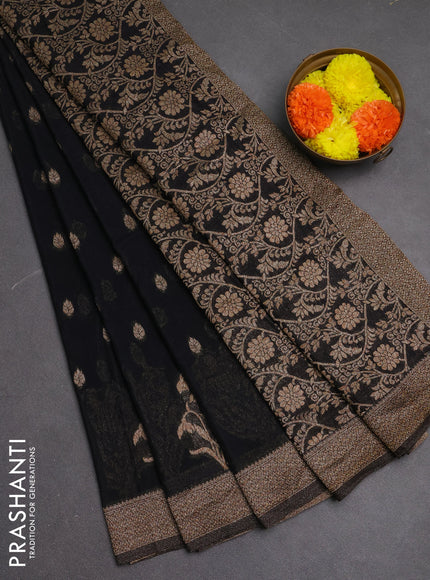 Banarasi semi crepe saree black with woven buttas and woven border