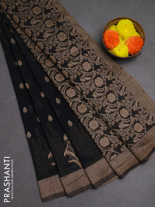 Banarasi semi crepe saree black with woven buttas and woven border