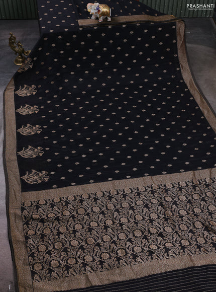 Banarasi semi crepe saree black with woven buttas and woven border