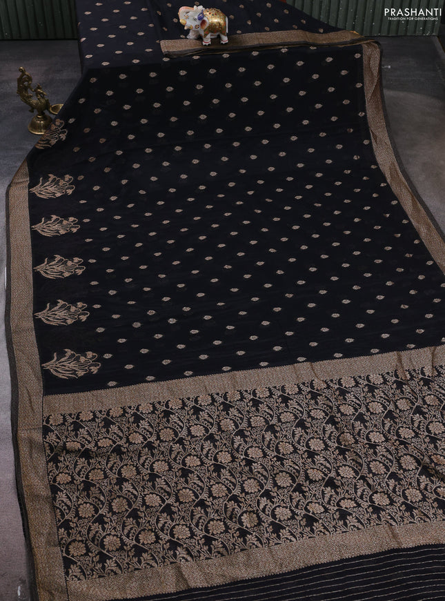 Banarasi semi crepe saree black with woven buttas and woven border