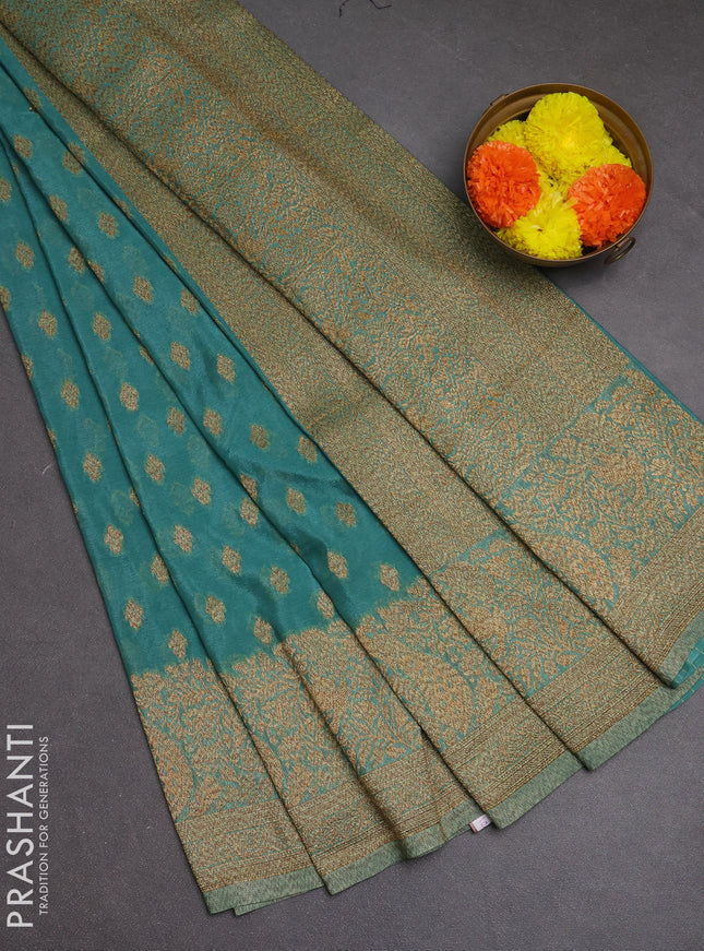 Banarasi semi crepe saree pastel green with woven buttas and woven border