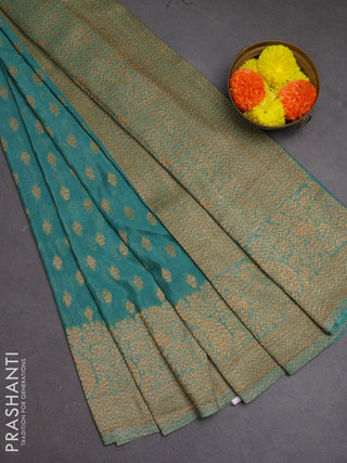 Banarasi semi crepe saree pastel green with woven buttas and woven border