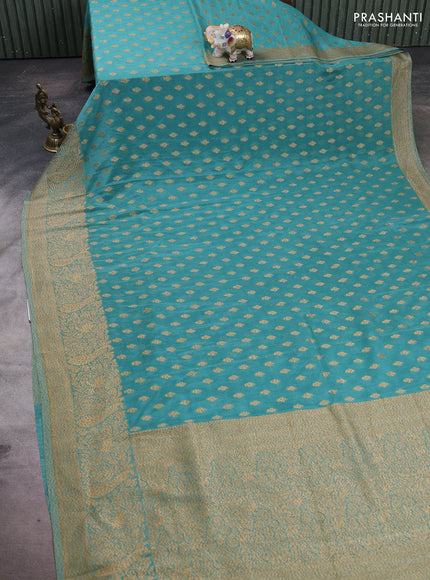 Banarasi semi crepe saree pastel green with woven buttas and woven border