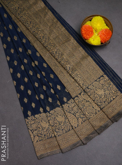 Banarasi semi crepe saree peacock blue with woven buttas and woven border